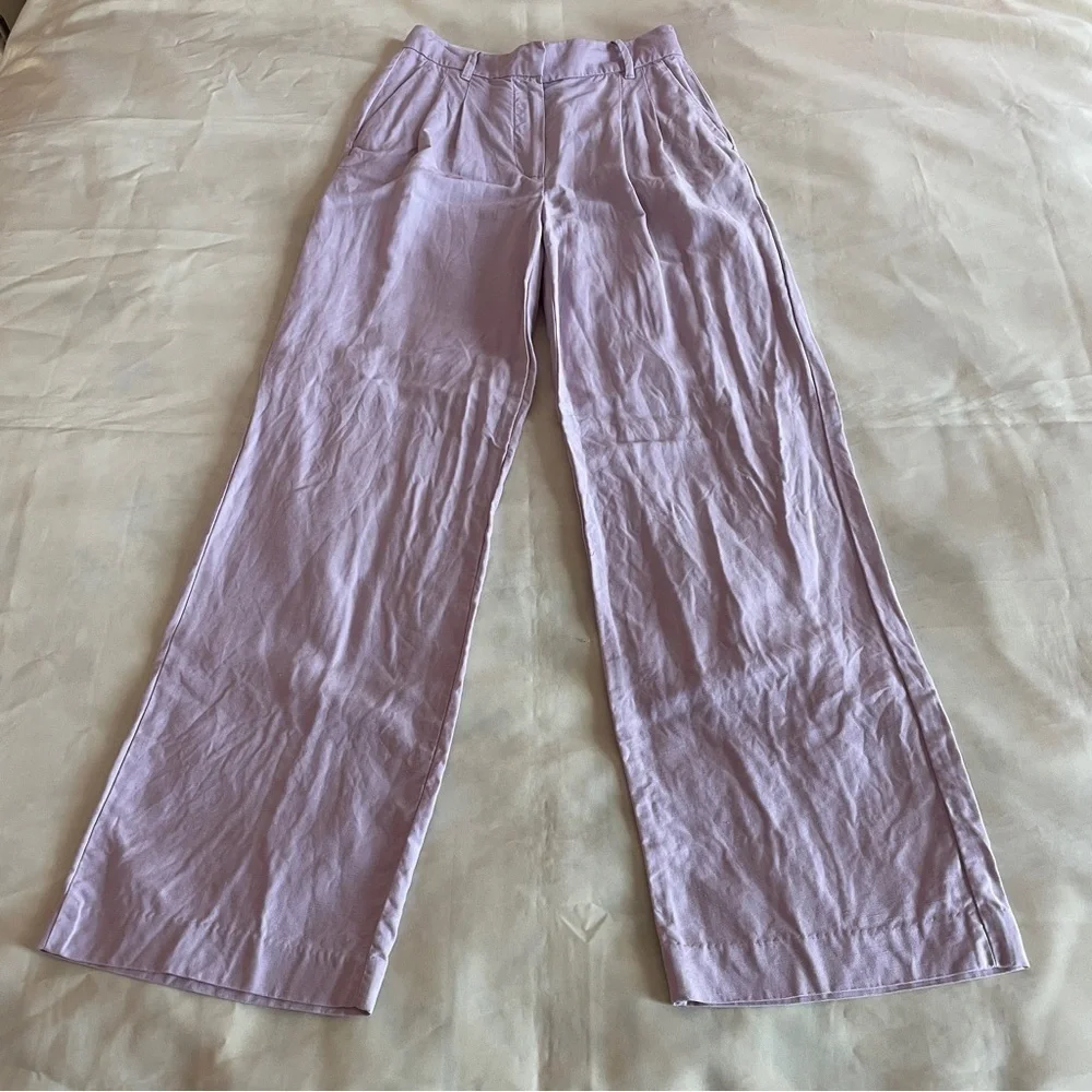 Aritzia- The Effortless Pant Linen Lavender Orchid Size 4 Wide Leg Trousers